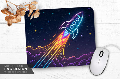 Neon Rocket Blast-Off with Colorful Flames Mouse Pad Design Sublimation Regulrcrative 
