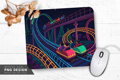Neon Roller Coaster Adventure Mouse Pad Design Sublimation Regulrcrative 