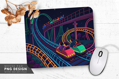 Neon Roller Coaster Adventure Mouse Pad Design Sublimation Regulrcrative 