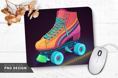 Neon Roller Skate with Glowing Wheels, Retro 80s Vibe Mouse Pad Design Sublimation Regulrcrative 