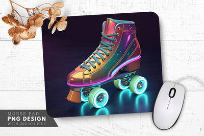 Neon Rollerblades with Glowing Wheels, Retro Look Mouse Pa Design Sublimation Regulrcrative 