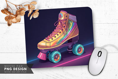 Neon Rollerblades with Glowing Wheels, Retro Look Mouse Pa Design Sublimation Regulrcrative 