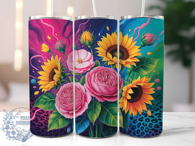 Neon Rose Leopard Sunflower Tumbler Wrap, Rose Floral, Leopard Print, Neon Style, Bold Design, Glam Wrap, Sublimation Design Sublimation ToriDesigns 