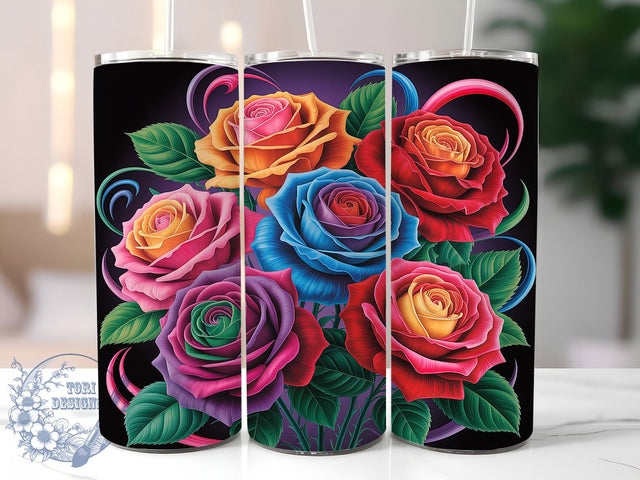 Neon Roses Floral Tumbler Wrap, Colorful Floral Wrap, 20oz Tumbler Sublimation, Glowing Rose Design, Bright Botanical Sublimation, Electric Flower Tumbler, Vibrant Garden Wrap Sublimation ToriDesigns 