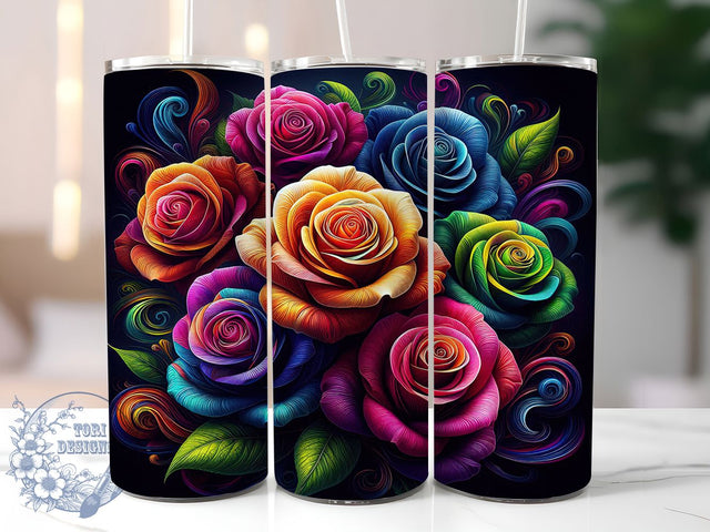 Neon Roses Floral Tumbler Wrap, Colorful Floral Wrap, 20oz Tumbler Sublimation, Glowing Rose Design, Bright Botanical Sublimation, Electric Flower Tumbler, Vibrant Garden Wrap Sublimation ToriDesigns 
