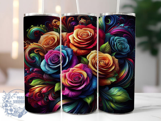 Neon Roses Floral Tumbler Wrap, Colorful Floral Wrap, 20oz Tumbler Sublimation, Glowing Rose Design, Bright Botanical Sublimation, Electric Flower Tumbler, Vibrant Garden Wrap Sublimation ToriDesigns 