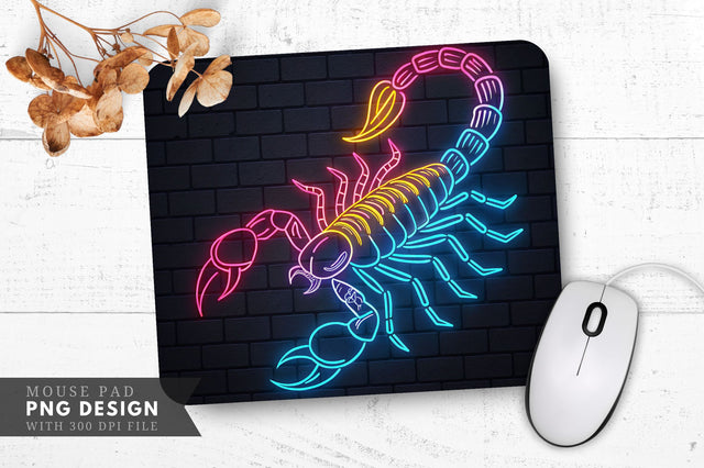 Neon Scorpion with Glowing Claws and Tail Mouse Pad Design Sublimation Regulrcrative 