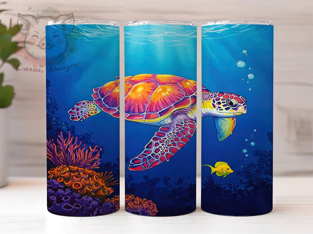 Neon Sea Turtle 20oz Tumbler Wrap, Neon Ocean Design, Glow Effect Turtle Mug, Marine Life Cup, Vibrant Sea Creature Wrap, Ocean Lover Gift, Sublimation Tumbler Wrap Sublimation Lara' s Designs 