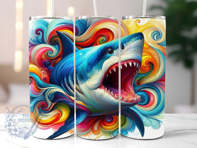Neon Shark 20oz Skinny Tumbler, Colorful Shark Tumbler Png, Straight & Tapered Tumbler Wrap, Instant Digital Download Sublimation ToriDesigns 