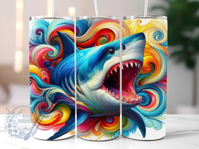 Neon Shark 20oz Skinny Tumbler, Colorful Shark Tumbler Png, Straight & Tapered Tumbler Wrap, Instant Digital Download Sublimation ToriDesigns 