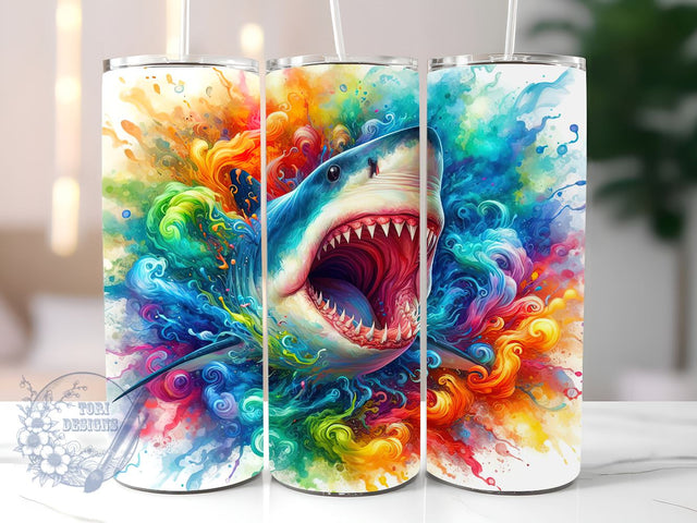 Neon Shark 20oz Skinny Tumbler, Colorful Shark Tumbler Png, Straight & Tapered Tumbler Wrap, Instant Digital Download Sublimation ToriDesigns 