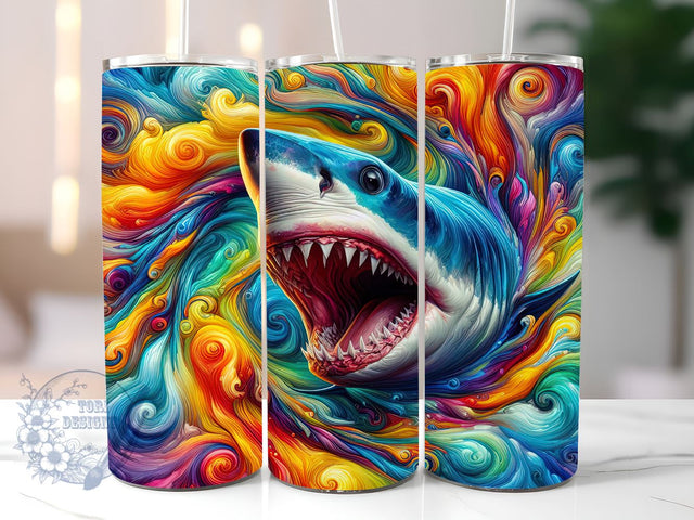 Neon Shark 20oz Skinny Tumbler, Colorful Shark Tumbler Png, Straight & Tapered Tumbler Wrap, Instant Digital Download Sublimation ToriDesigns 