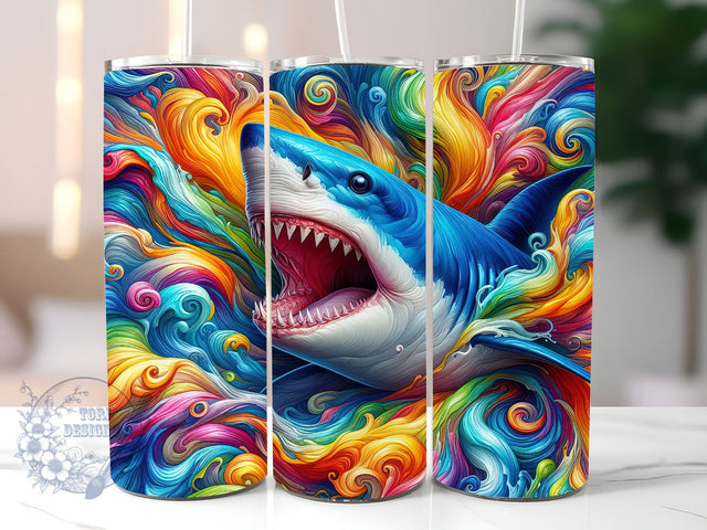 Neon Shark 20oz Skinny Tumbler, Colorful Shark Tumbler Png, Straight & Tapered Tumbler Wrap, Instant Digital Download Sublimation ToriDesigns 