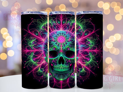 Neon Skull 20oz Tumbler Wrap Sublimation Design, Straight Tapered Tumbler Wrap, Pink Green Skull Tumbler Png, Instant Digital Download Sublimation SvggirlplusArt 