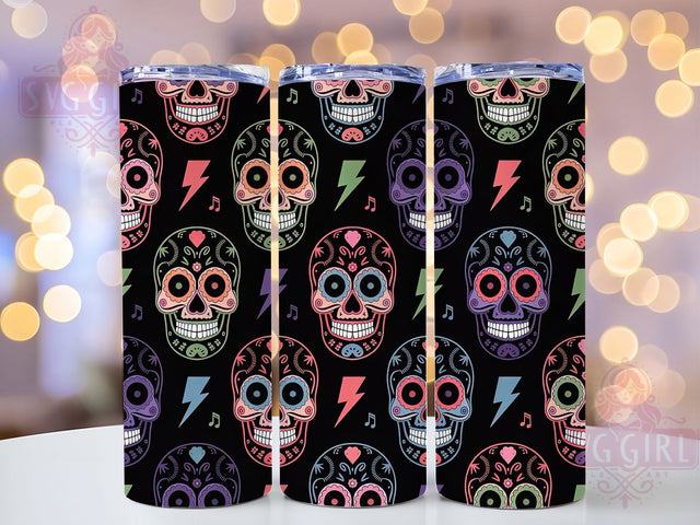 Neon Skull Gothic Halloween Glow Tumbler, Gothic Halloween Wrap, Spooky Neon Sublimation, Horror Skull Drinkware, Glow in the Dark Tumbler, Creepy Gothic Cup, Haunted Neon Design Sublimation SvggirlplusArt 