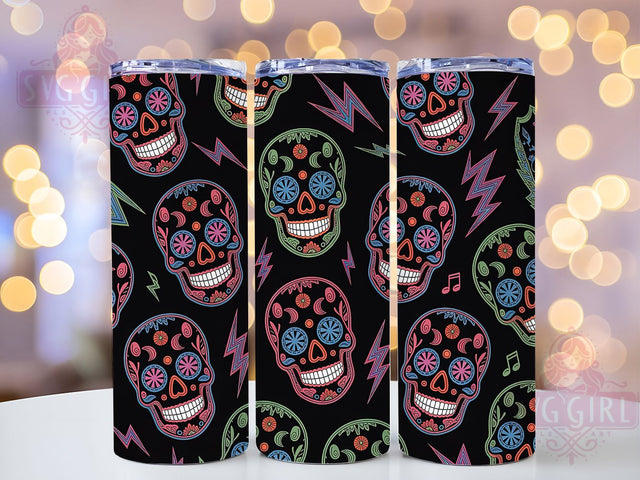 Neon Skull Gothic Halloween Glow Tumbler, Gothic Halloween Wrap, Spooky Neon Sublimation, Horror Skull Drinkware, Glow in the Dark Tumbler, Creepy Gothic Cup, Haunted Neon Design Sublimation SvggirlplusArt 
