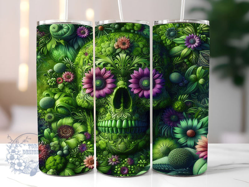 Neon Skull Green 20oz Skinny Tumbler, Spooky Vibes Tumbler Png, Straight & Tapered Tumbler Wrap, Instant Digital Download Sublimation ToriDesigns 