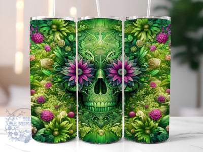 Neon Skull Green 20oz Skinny Tumbler, Spooky Vibes Tumbler Png, Straight & Tapered Tumbler Wrap, Instant Digital Download Sublimation ToriDesigns 
