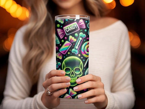 Neon Skull Halloween Tumbler wrap Sublimation PNG Sublimation Luvleigh Digitals 