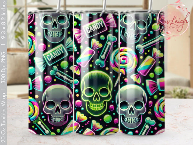 Neon Skull Halloween Tumbler wrap Sublimation PNG Sublimation Luvleigh Digitals 