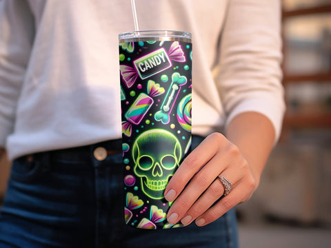 Neon Skull Halloween Tumbler wrap Sublimation PNG Sublimation Luvleigh Digitals 