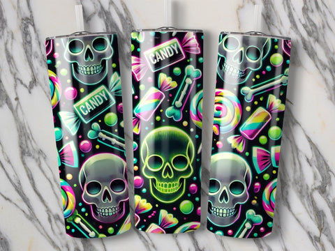 Neon Skull Halloween Tumbler wrap Sublimation PNG Sublimation Luvleigh Digitals 