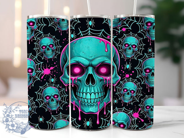 Neon Skull Horror 20oz Tumbler, Skull Design, Neon Style, Horror Theme, Sublimation Wrap, 20oz Tumbler, Gothic Aesthetic, Creepy Pattern Sublimation ToriDesigns 