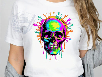 Neon Skull Spectrum T-Shirt PNG, Neon Skull, Color Spectrum, Gothic Style, Vibrant Vibes, Sublimation PNG, Statement Shirt, Bold Fashion Sublimation ToriDesigns 