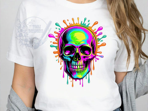 Neon Skull Spectrum T-Shirt PNG, Neon Skull, Color Spectrum, Gothic Style, Vibrant Vibes, Sublimation PNG, Statement Shirt, Bold Fashion Sublimation ToriDesigns 
