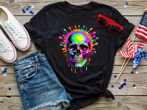 Neon Skull Spectrum T-Shirt PNG, Neon Skull, Color Spectrum, Gothic Style, Vibrant Vibes, Sublimation PNG, Statement Shirt, Bold Fashion Sublimation ToriDesigns 