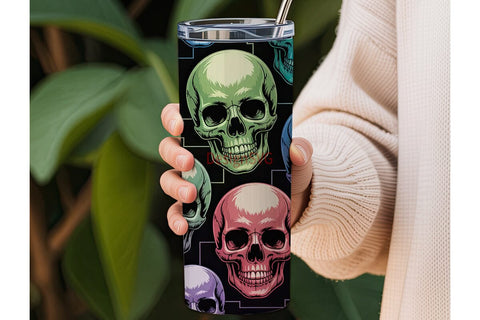 Neon Skulls 20oz Tumbler Wrap Sublimation DesignSVG 