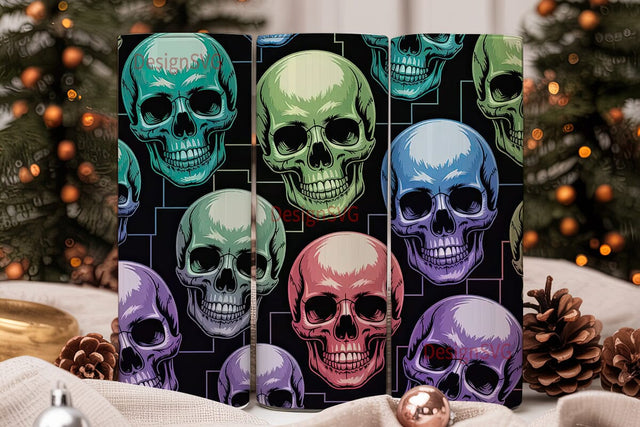 Neon Skulls 20oz Tumbler Wrap Sublimation DesignSVG 
