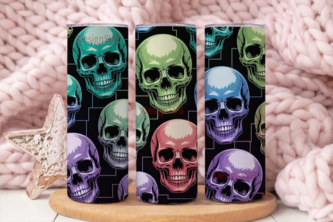 Neon Skulls 20oz Tumbler Wrap Sublimation DesignSVG 