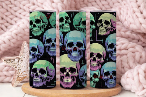 Neon Skulls 20oz Tumbler Wrap Sublimation DesignSVG 