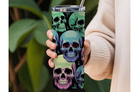 Neon Skulls 20oz Tumbler Wrap Sublimation DesignSVG 