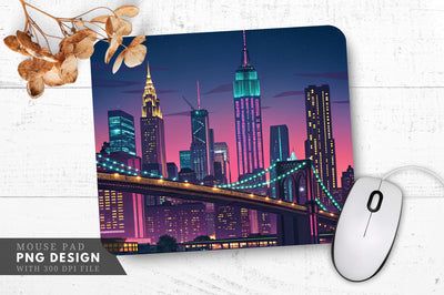 Neon Skyline of New York City Mouse Pad Design Sublimation Regulrcrative 