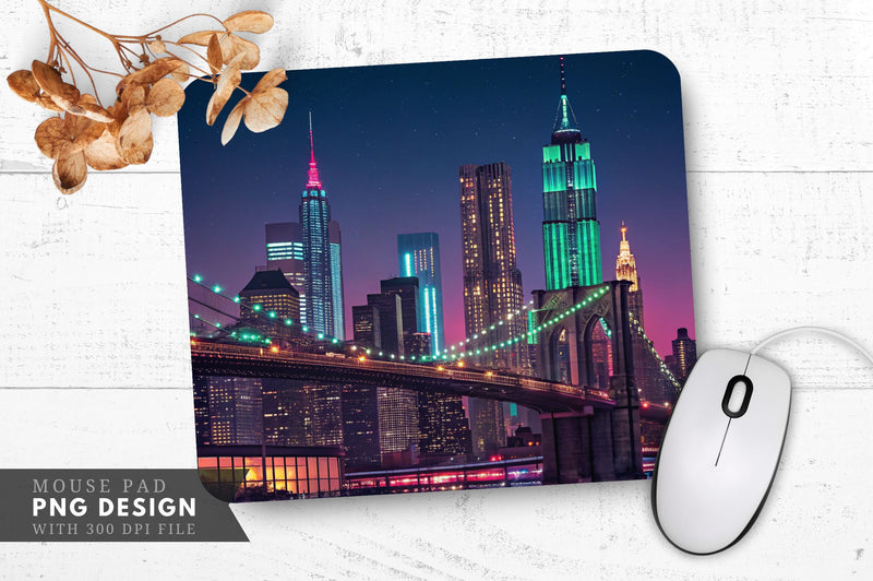 Neon Skyline of New York City Mouse Pad Design Sublimation Regulrcrative 