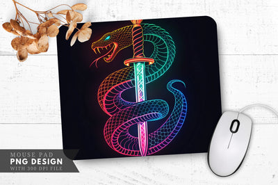 Neon Snake Coiled Around Dagger with Intricate Scales Mouse Pad Design Sublimation Regulrcrative 
