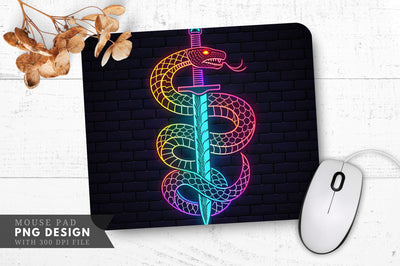 Neon Snake Coiled Around Dagger with Intricate Scales Mouse Pad Design Sublimation Regulrcrative 