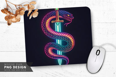 Neon Snake Coiled Around Dagger with Intricate Scales Mouse Pad Design Sublimation Regulrcrative 