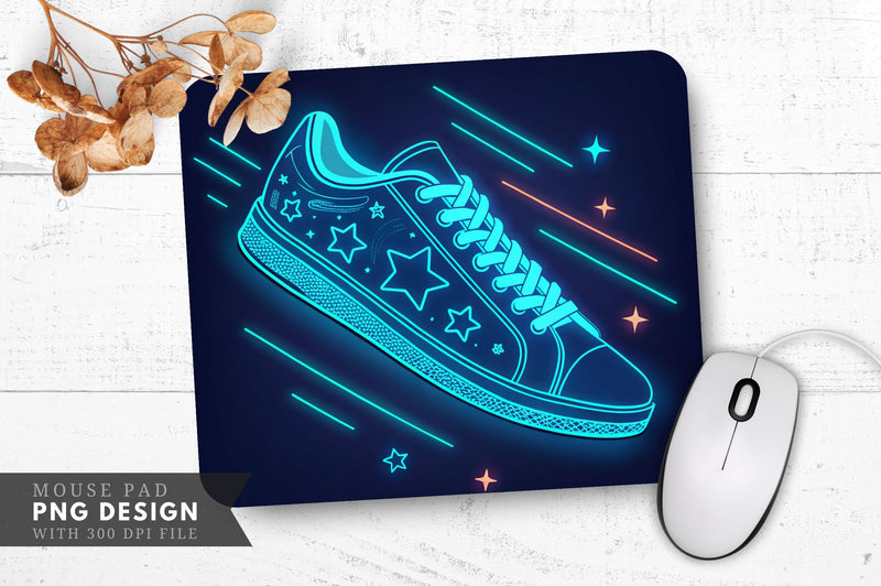 Neon Sneaker with Stars and Motion Lines Mouse Pad Design Sublimation Regulrcrative 