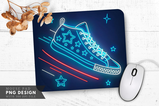 Neon Sneaker with Stars and Motion Lines Mouse Pad Design Sublimation Regulrcrative 
