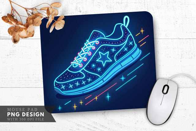 Neon Sneaker with Stars and Motion Lines Mouse Pad Design Sublimation Regulrcrative 