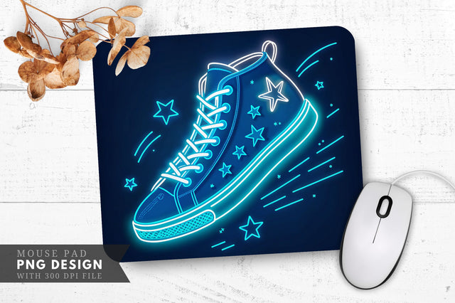 Neon Sneaker with Stars and Motion Lines Mouse Pad Design Sublimation Regulrcrative 