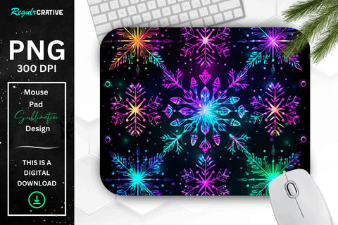 Neon Snowflake Pattern Mouse Pad Bundle Sublimation Regulrcrative 