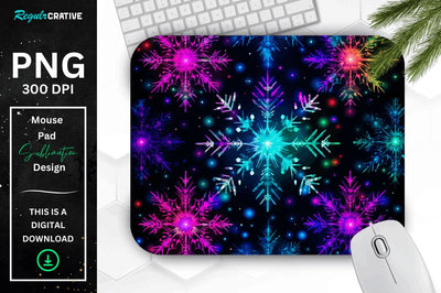 Neon Snowflake Pattern Mouse Pad Sublimation Regulrcrative 
