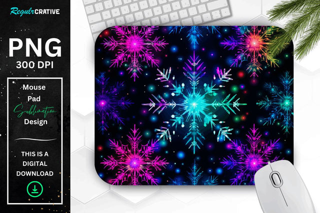 Neon Snowflake Pattern Mouse Pad Sublimation Regulrcrative 