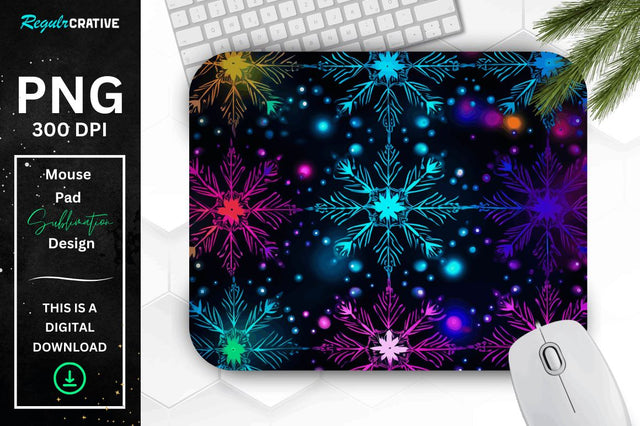 Neon Snowflake Pattern Mouse Pad Sublimation Regulrcrative 