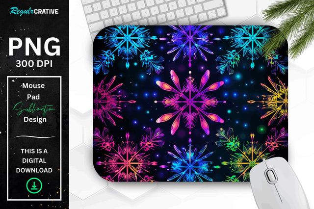 Neon Snowflake Pattern Mouse Pad Sublimation Regulrcrative 