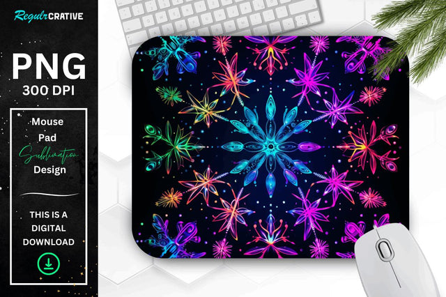 Neon Snowflake Pattern Mouse Pad Sublimation Regulrcrative 